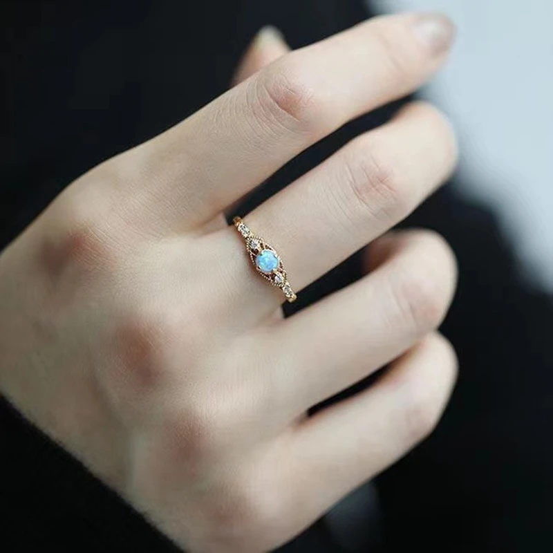 Retro Colorful Opal Copper Gold-plated Ring