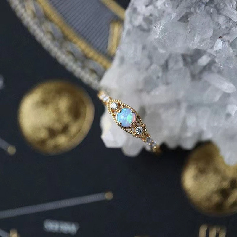 Retro Colorful Opal Copper Gold-plated Ring
