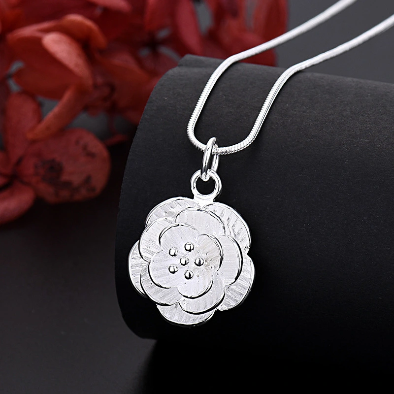 25 Silver Flower Mountain Camellia Pendant Necklace Ornament