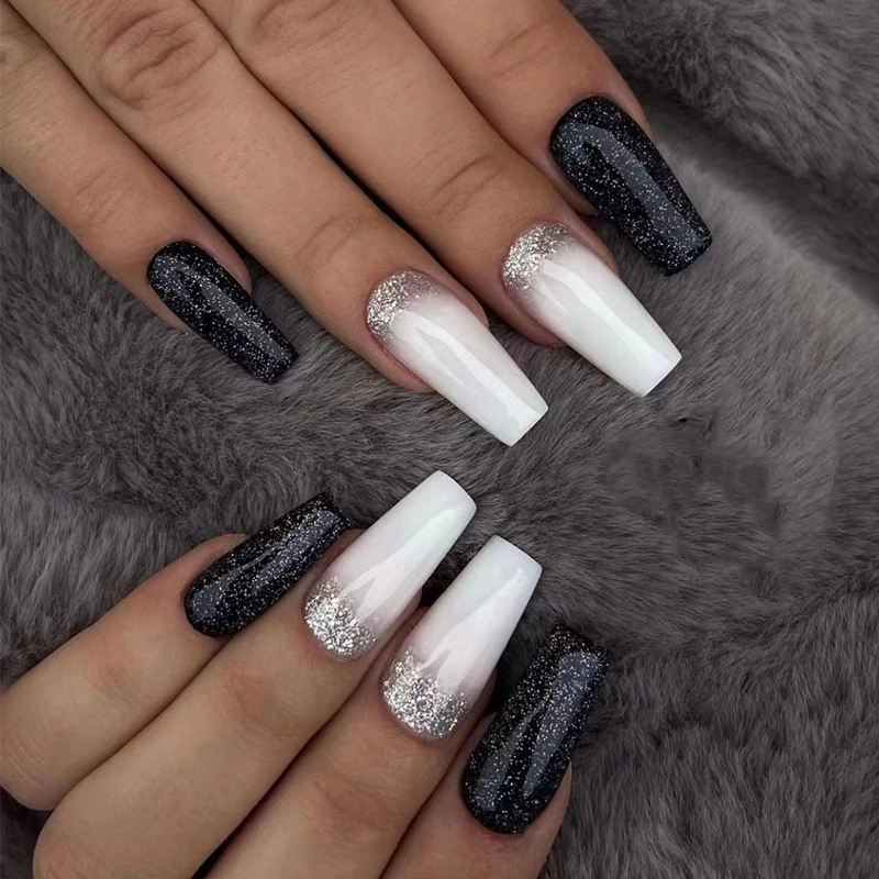 Black And White Contrast Color Glitter Wearing Nail Flash Detachable Manicure