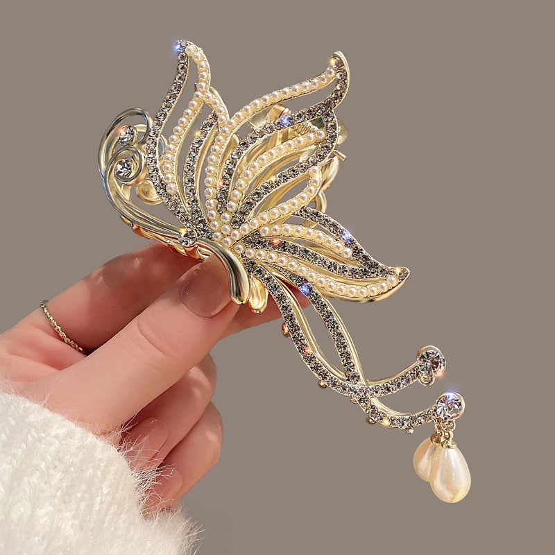 Large Rhinestone Pearl Grip Women