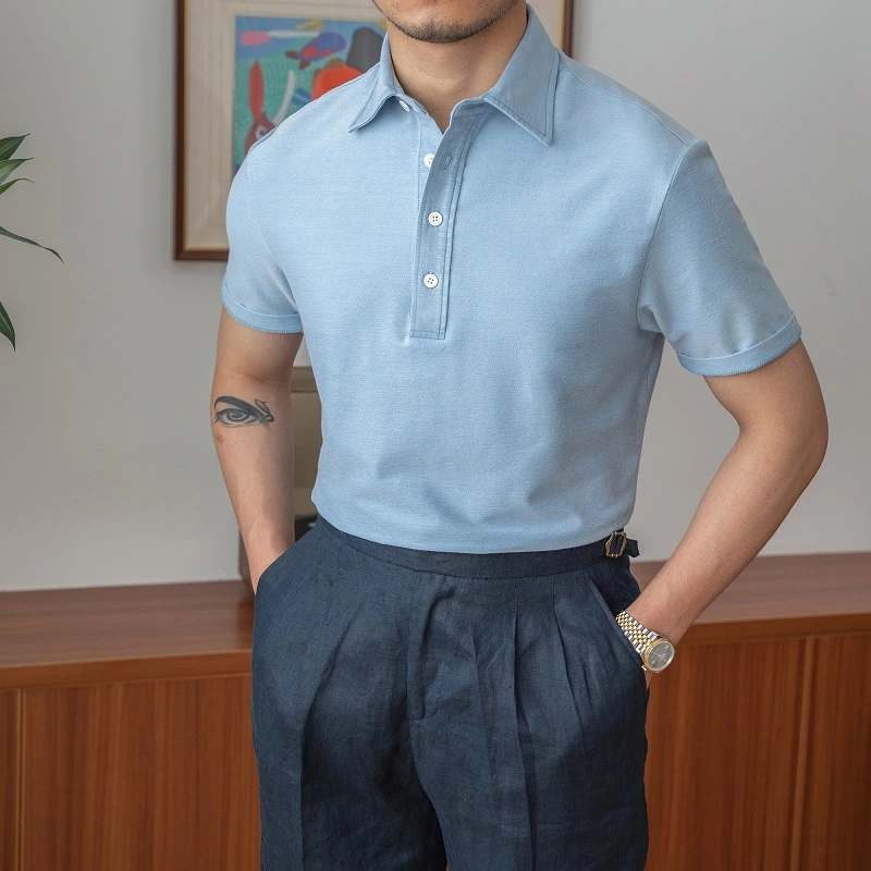 Summer Denim Color Short Sleeve Polo