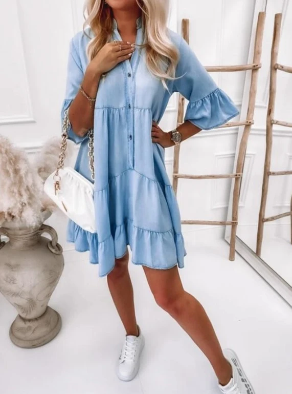 Solid Color Washed Cotton Half Sleeves A-Line