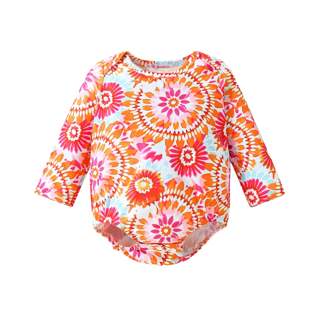 Toddler Girls Spring Romper Swimwear Long Sleeve Round Neck Floral Print Bathing Suit