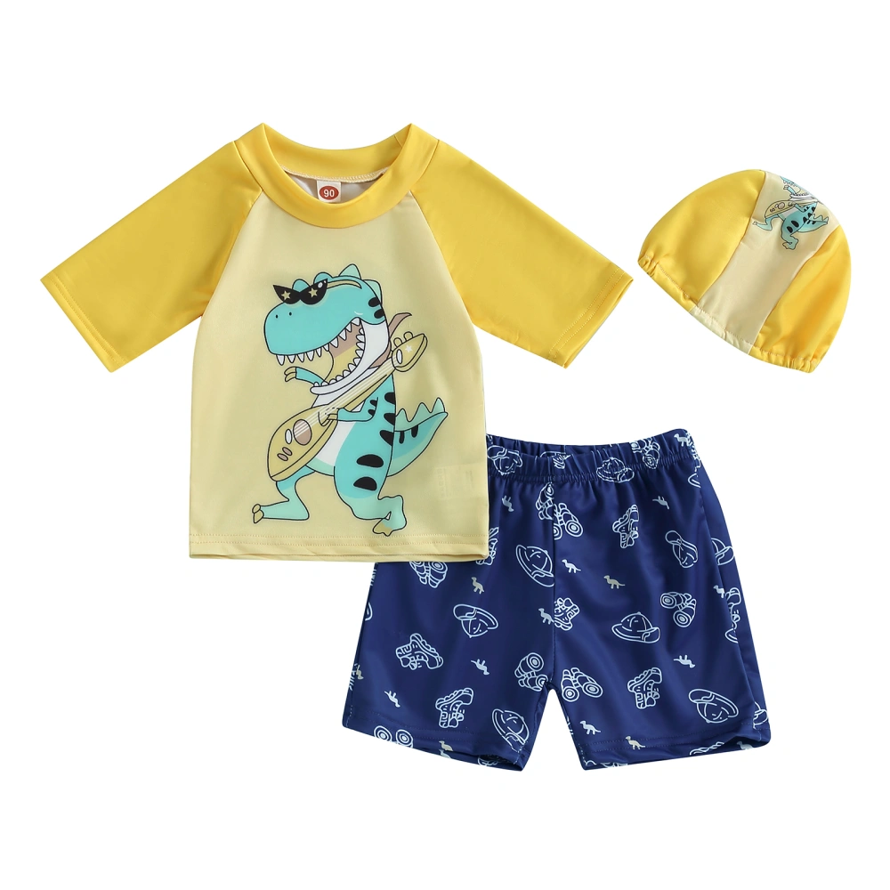 Toddler Boys Swimwear Outfit Sets Short Sleeve Dinosaur Print Tops + Casual Shorts + Hat