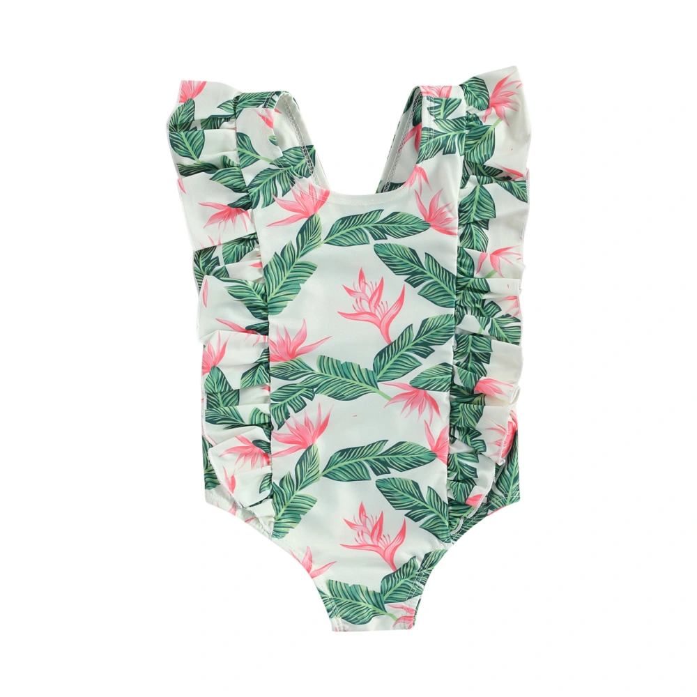 Kids Girls One-Piece Swimsuit, Cute Cartoon Dinosaur Print Sleeveless Ruffle Bathing Suit