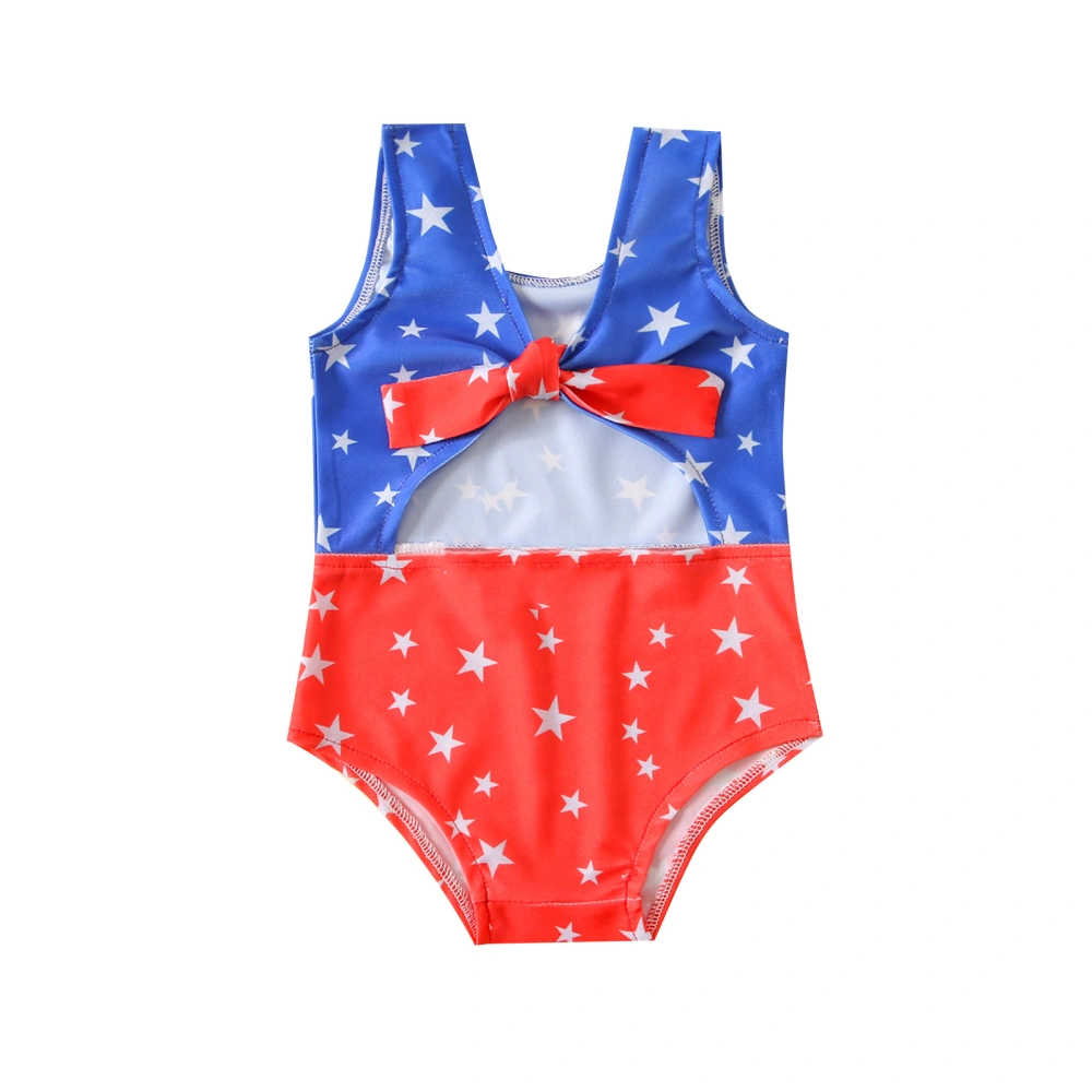 Kid Girl Swimming Romper, Cartoon Star Print Independent Day Summer Beach Shorts Bodysuit Swimsuit