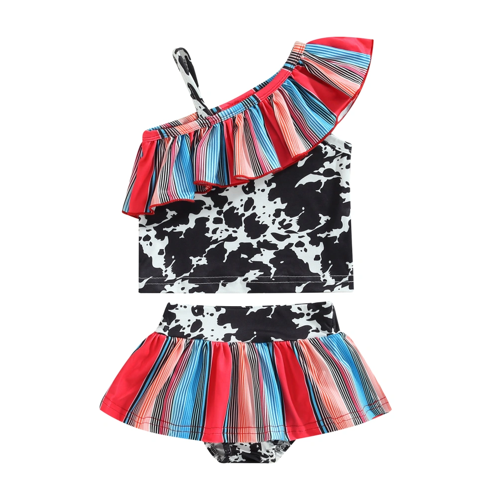 Toddler Girls Two Piece Swimsuits Cow Print Ruffle Bikini Set Beachwear Summer Bathing Suits