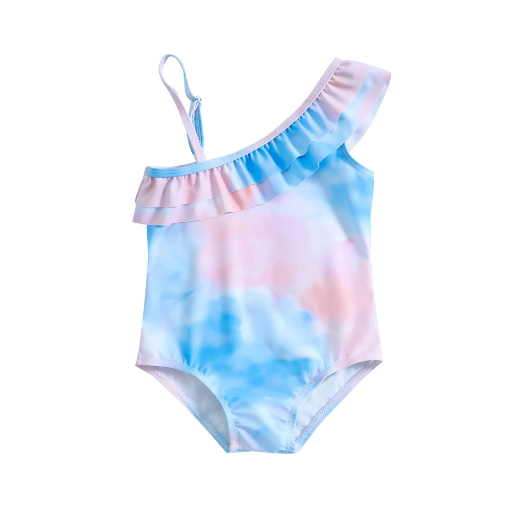 Toddler Girls Summer Romper Swimwear Sleeveless One Shoulder Tie Dye Print Bathing Suit