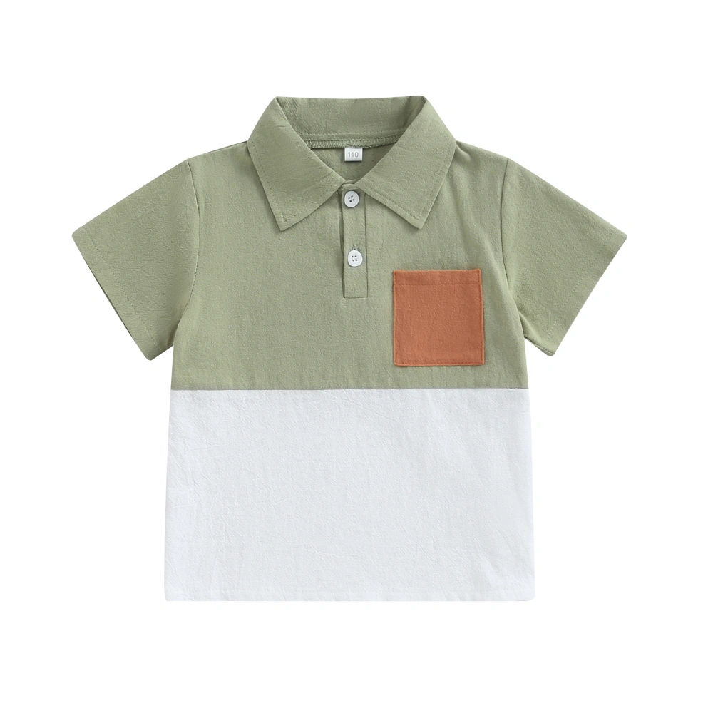 Kids Boys T-shirt, Short Sleeve Collared Shirt Contrast Color Summer Tops for Casual Daily