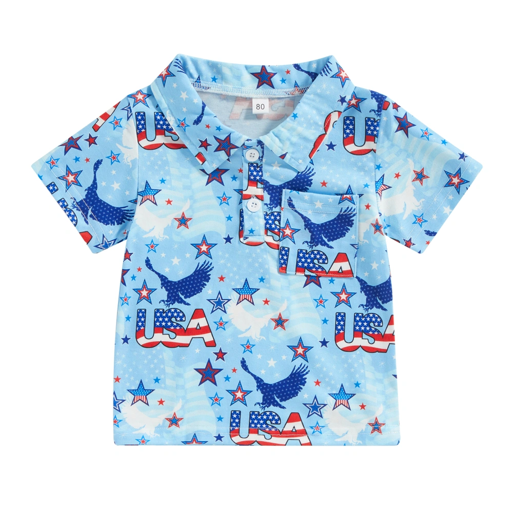 Kids Boys Shirt, Short Sleeve Button-down Eagle/Donut/Bull/Fireworks Print Summer Tops for Independence Day