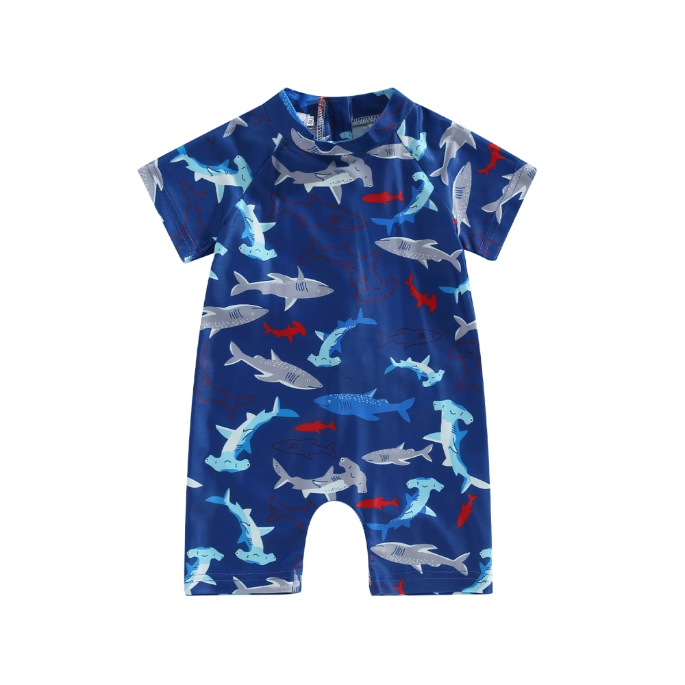 Toddler Boys Romper Swimsuit Kids Short Sleeve Bathing Suits Beach Shark/Dinosaur Print Swimwear