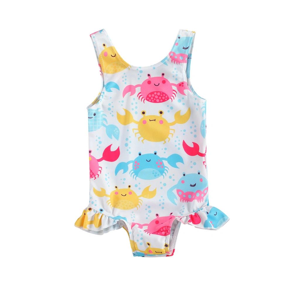 Breathable Little Girls One-piece Swimsuit, Summer Children Cute Crab/Donut Printing Sleeveless Swimwear for Vacation