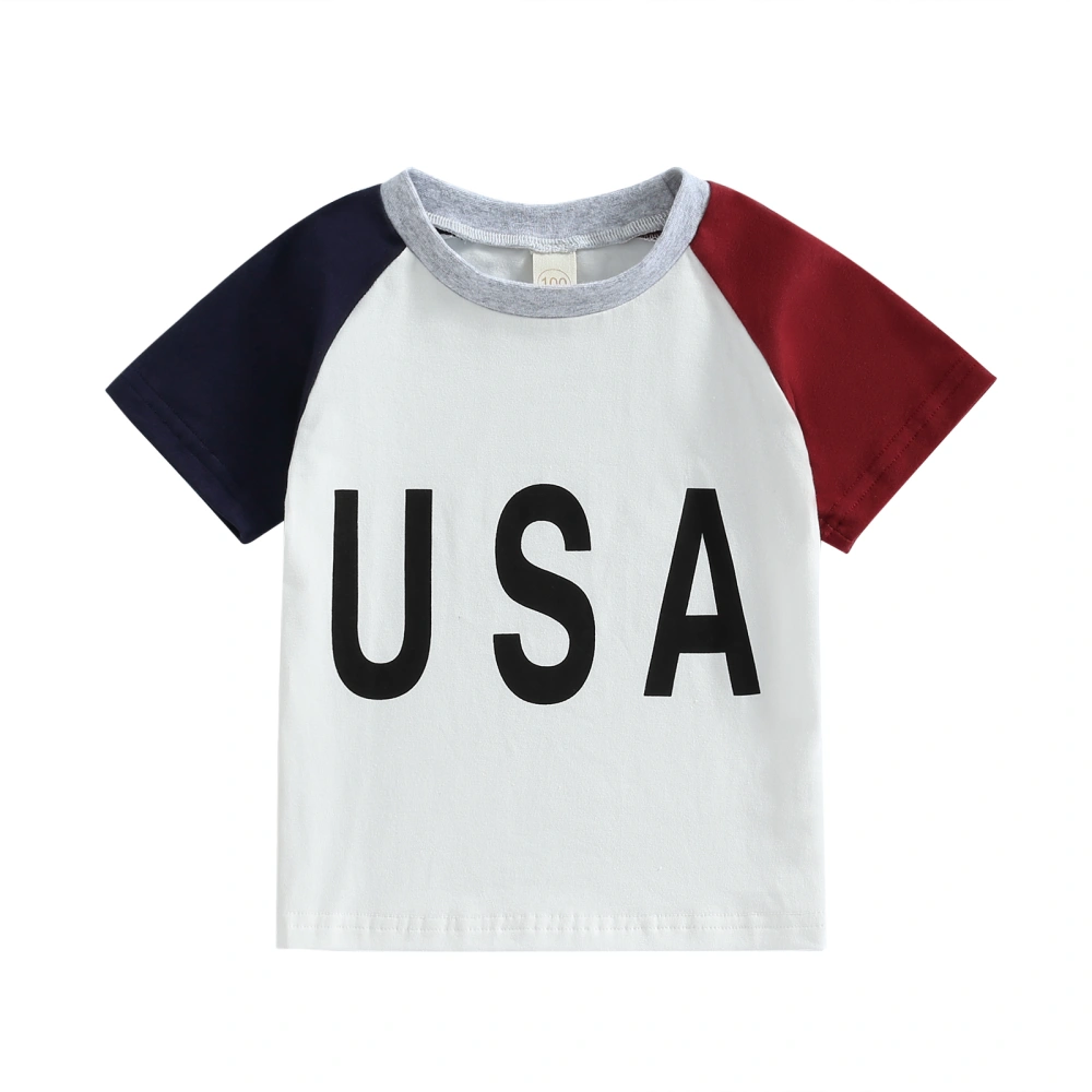 Toddler Boys Summer Casual Tops Short Sleeve O Neck Letter Print Contrast Color T-shirt