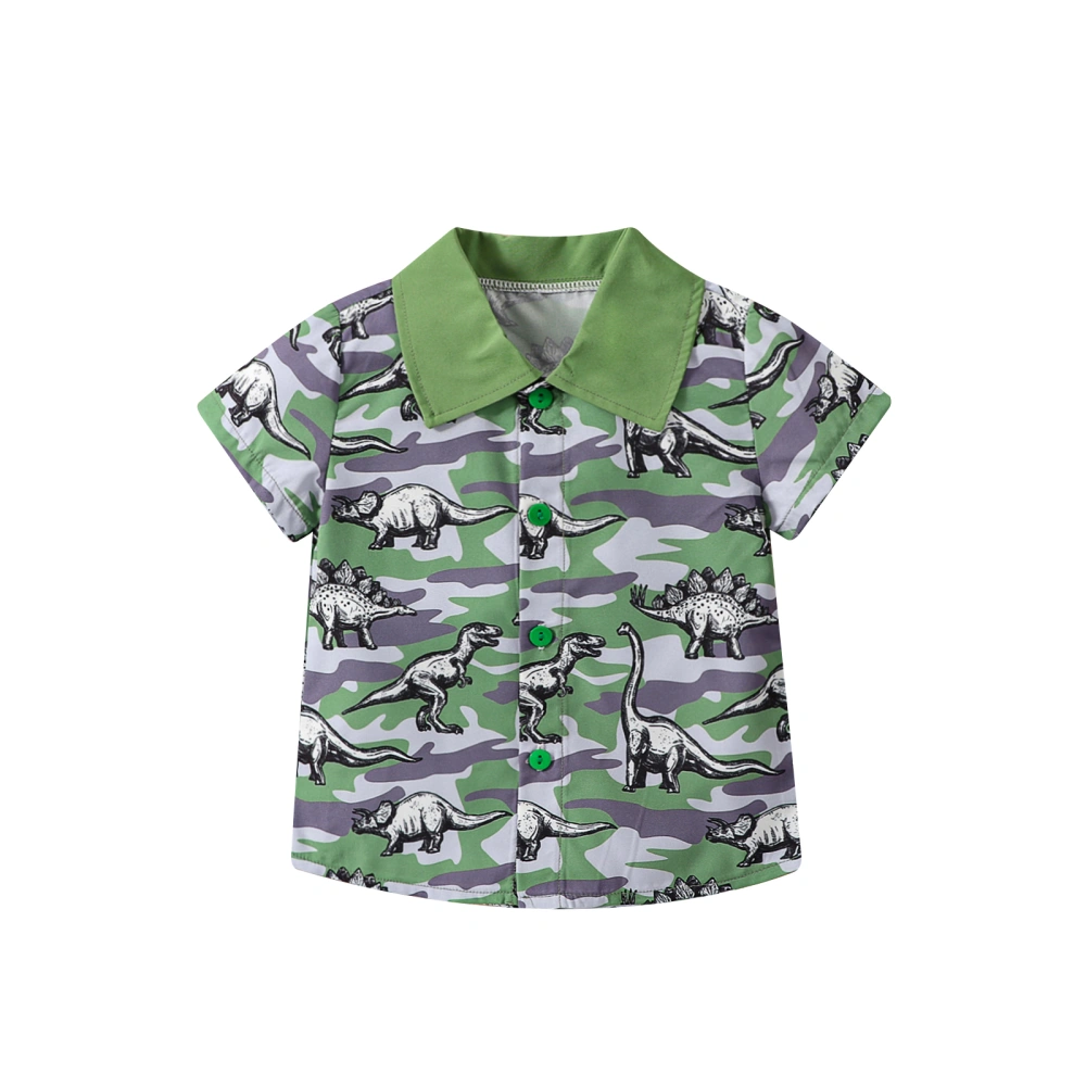 Baby Boy Summer T-shirt Casual Dinosaur Printed Short Sleeve Button Up Shirt for Toddler