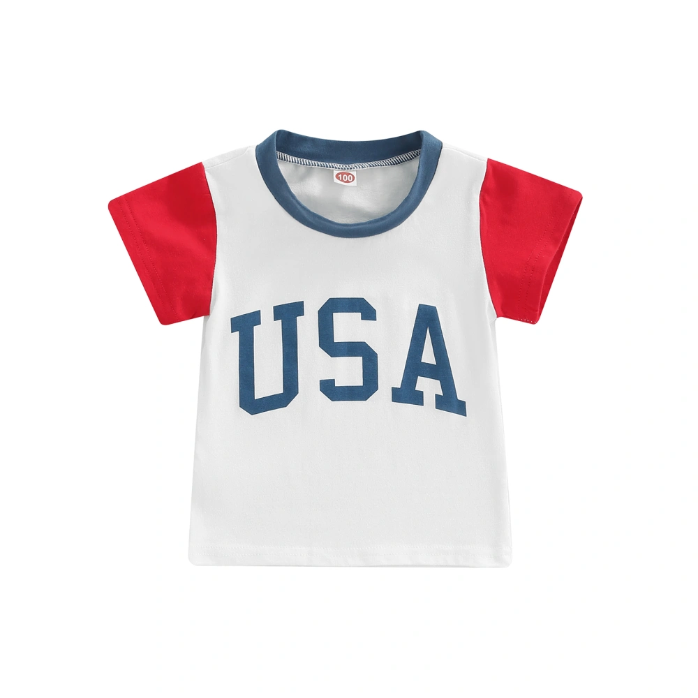 Kids Unisex Casual Tops, Short Sleeve Color Contrast Letter Printed Patchwork Loose T-Shirt