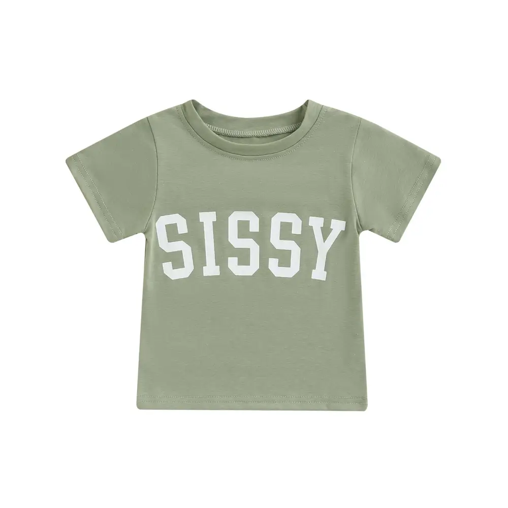 Kids Summer T-Shirt, Letters Print Round-Neck Short Sleeve Pullover Tops for Girls, Boys, 1-6 Years, Green