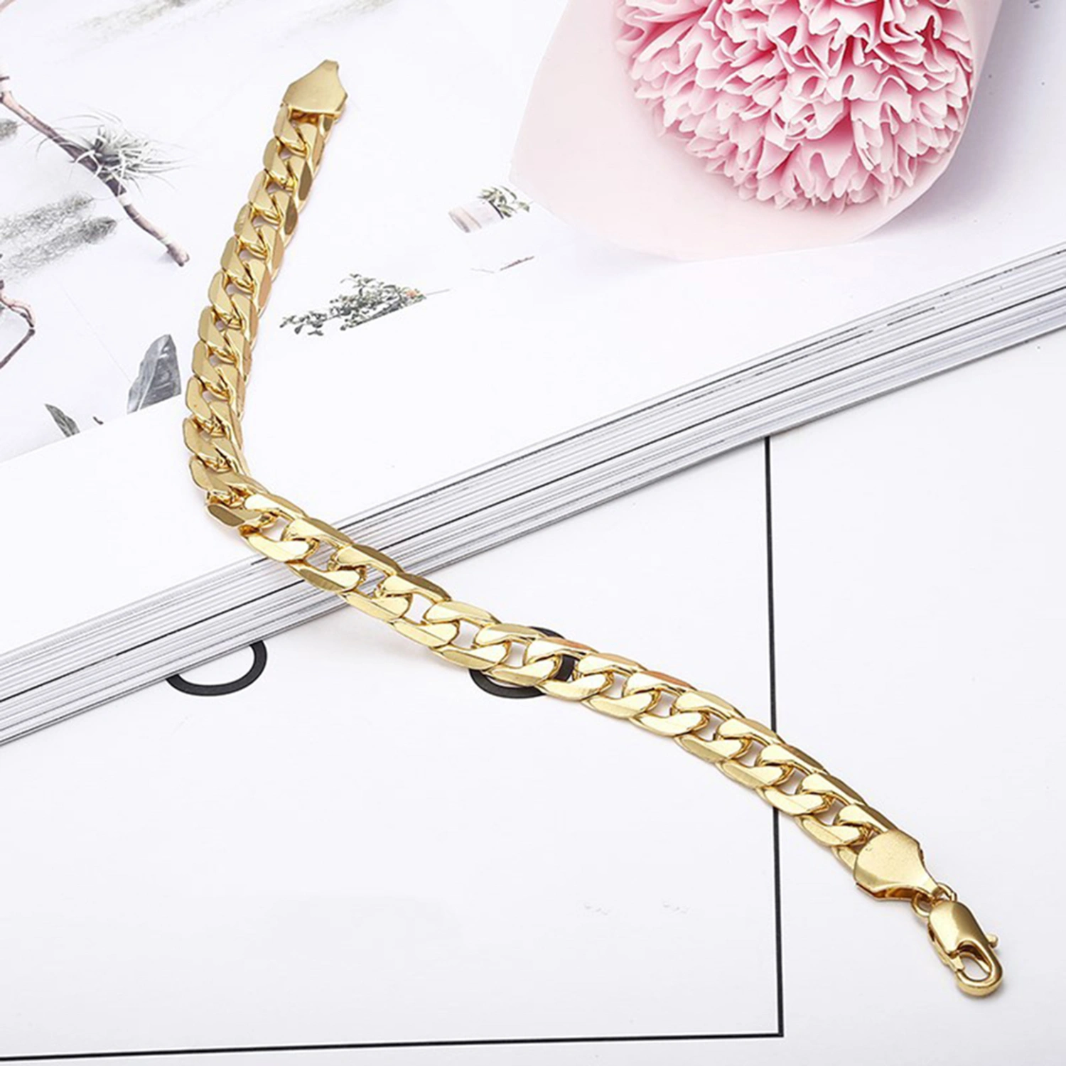 Chain Bracelet Glossy Hard to Tarnish Hip Hop Style Cuban Chain Bracelet for Gift