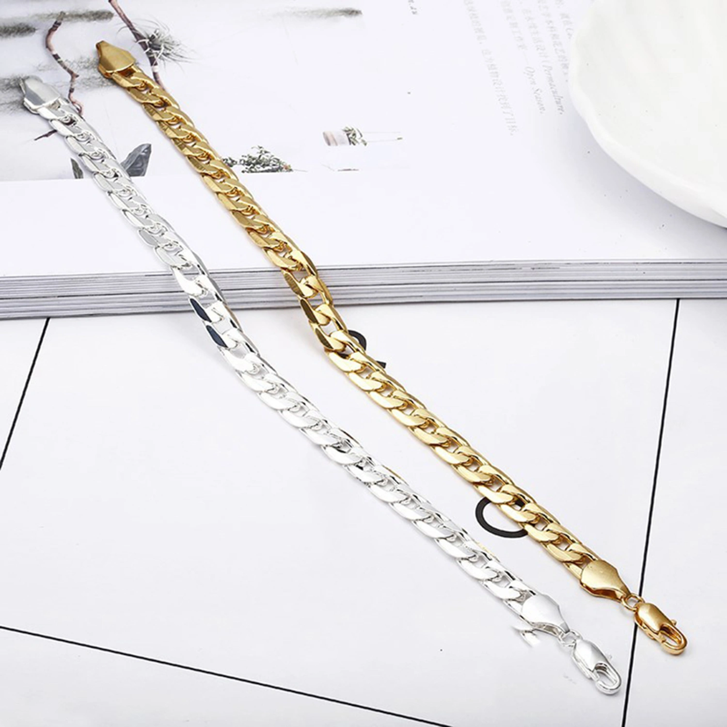 Chain Bracelet Glossy Hard to Tarnish Hip Hop Style Cuban Chain Bracelet for Gift