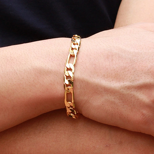 Luxury Men's 18K Gold Plated 7mm Wide Flat Chain Bracelet Jewelry Gifts