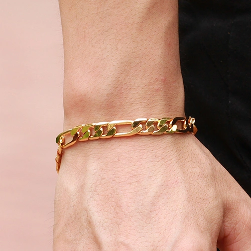 Luxury Men's 18K Gold Plated 7mm Wide Flat Chain Bracelet Jewelry Gifts