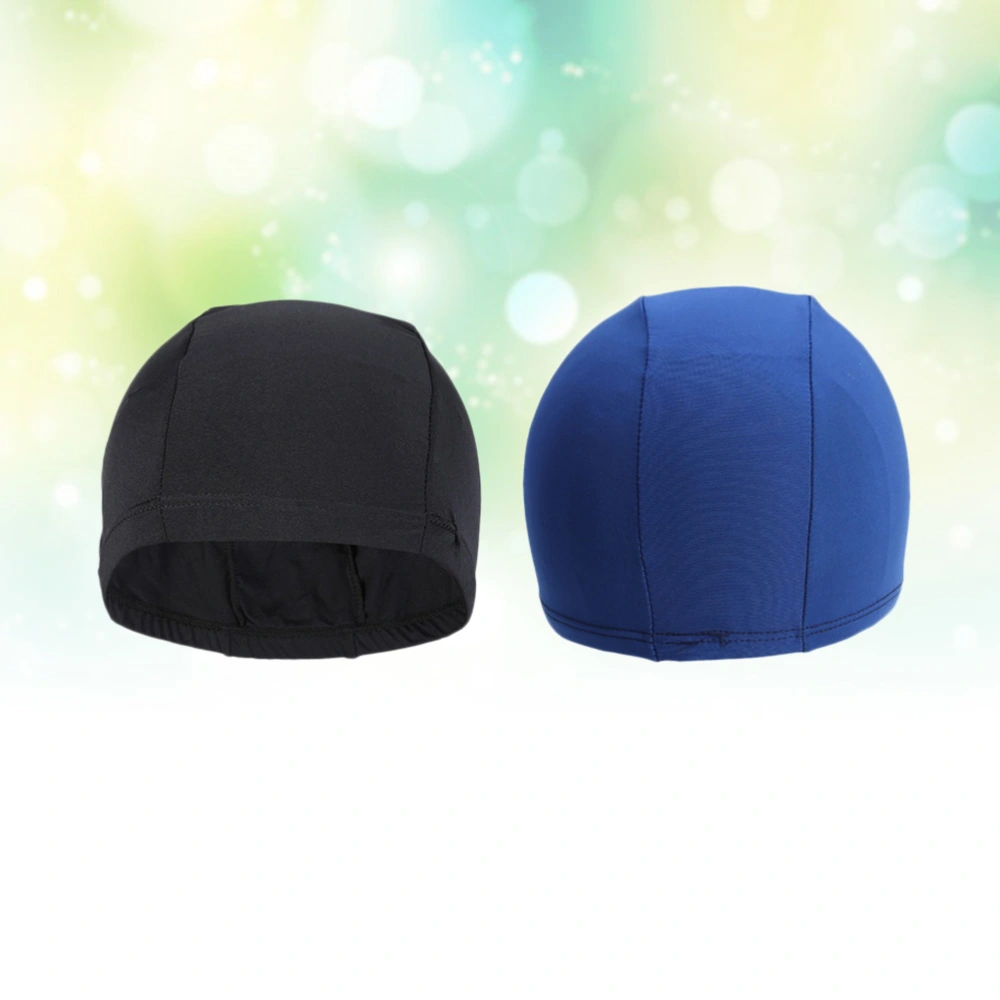 2pcs Stretchable Polyester Swim Comfortable Fit Swimming Caps Shower Caps for Adult Men Women Long Hair(Black/Sapphire Blue)