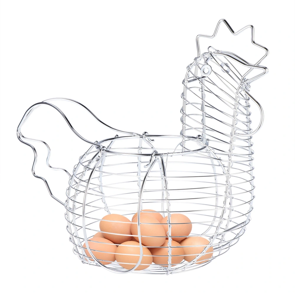 Creative Iron Art Eggs Storage Basket Chicken Shaped Egg Holder Household Vegetables Container (Silver)