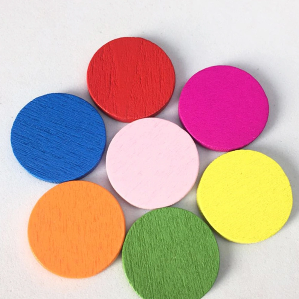 50pcs Round Wood Piece Colorful Disc Learning Tools Pupils Mathematics Teaching Aids for Kid Child Girl (Mixed Color)