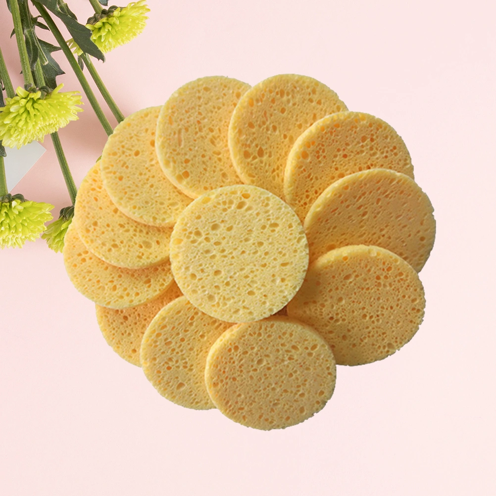 50pcs Natural Wood Pulp Sponge Cellulose Compress Cosmetic Puff Facial Washing Sponge Face Care Cleansing Makeup Remover Tools(Round,Skin Color)
