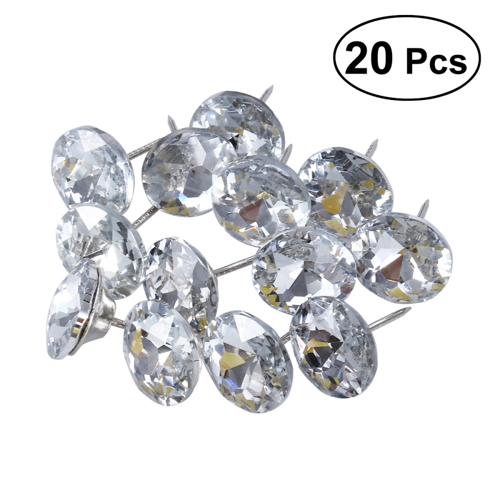 20Pcs 25mm Diamond Crystal Upholstery Nails Tacks Sofa Headboard Sew Buttons Wall Decor