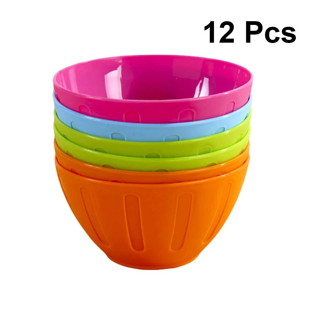 12 Pcs Plastic Bowls Colorful Reusable Salad Bowls Facial Mask Seasoning Bowls Home Household Bowls (Random Color)