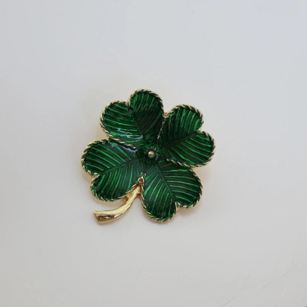 Shamrock Gold Plated Four Leaf Brooch Clover Retro Lapel Pin St. Patricks Day Accessory (Green)