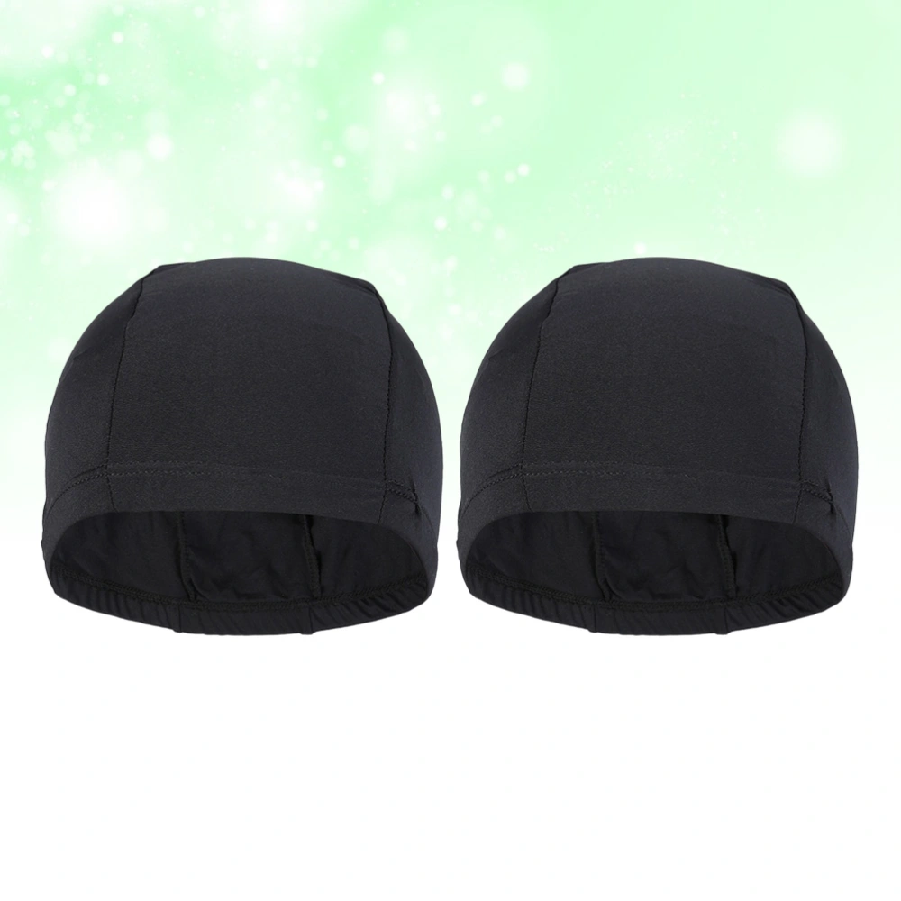 2pcs Stretchable Polyester Swim Comfortable Fit Swimming Caps Shower Caps for Adult Men Women Long Hair(Black)