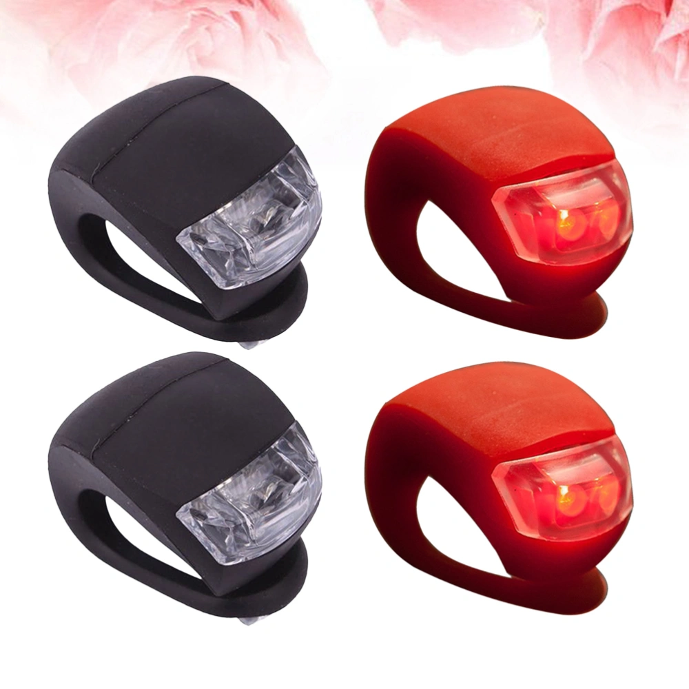 4pcs  Bike Cycling Silicone Head Front Rear Wheel Safety Light Lamp Set Bright Waterproof Bike Accessorie(2 Black and 2 Red)