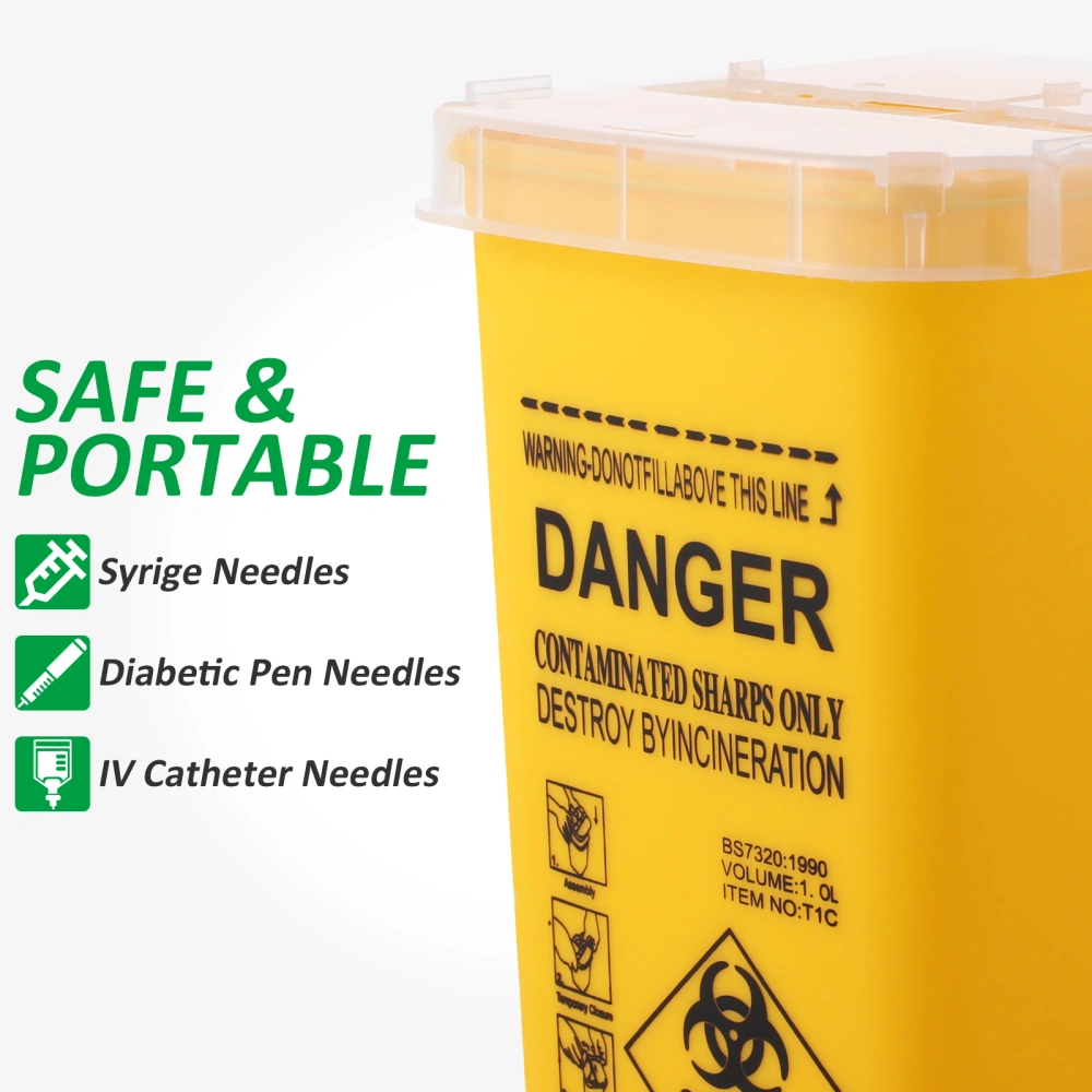 Sharps Box Needles Sharps Disposal Container Supplies and Equipment (Yellow)