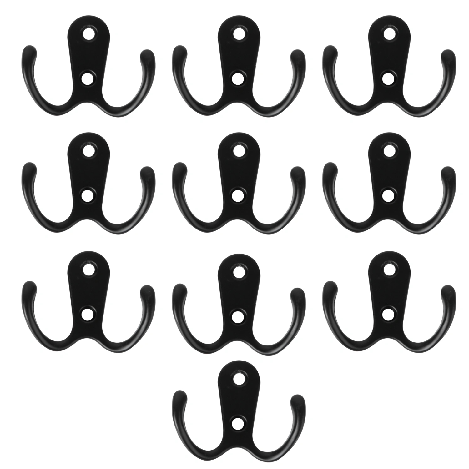 10pcs 2-Pronged Coat Hooks Wall-mounted 2 Hole Towel Hanger for Coats Hats Clothing(Black)
