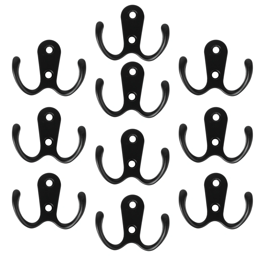 10pcs 2-Pronged Coat Hooks Wall-mounted 2 Hole Towel Hanger for Coats Hats Clothing(Black)