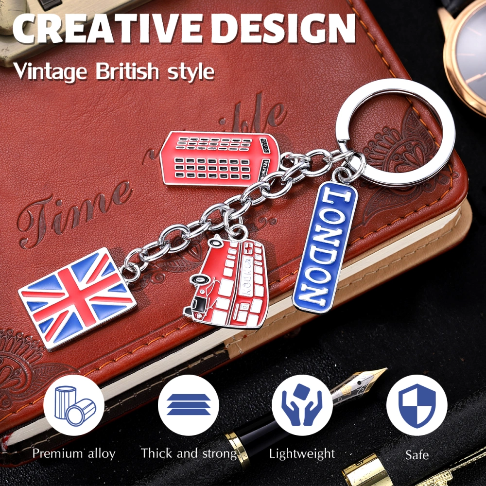 LUOEM UK Flag Metal Keychain Souvenir Keychain British London Style Keyring Car Keyring Bag Charms