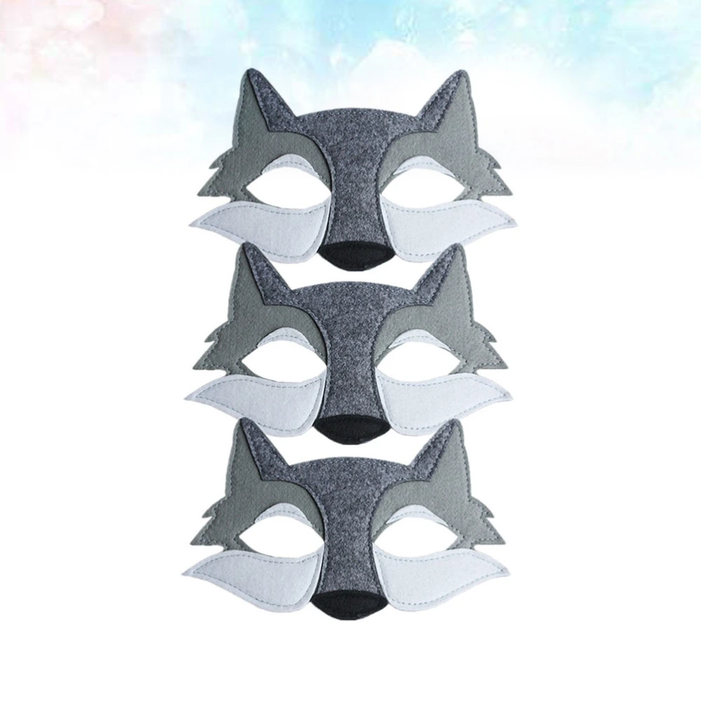 3PCS Wolf Mask Decor Kids Party Wolf Head Mask Decor Cosplay Party Wolf Head Mask Props Funny Felt Wolf Mask Decor Cartoon Wolf Head Mask for Kids Wearing Grey