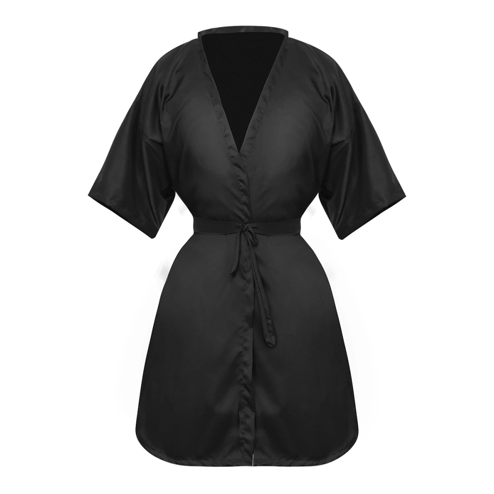 Lurrose 1PC Salon Client Gown Robes Cape Hair Salon Hair Cutting Smock for Clients Kimono Style (Black)