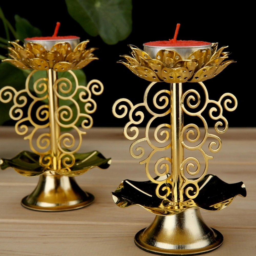 1PC 4.5 Inch Lotus Carving Candle Holder Golden Alloy Candlestick Buddhist Candle Holder for Temples Living Room Home