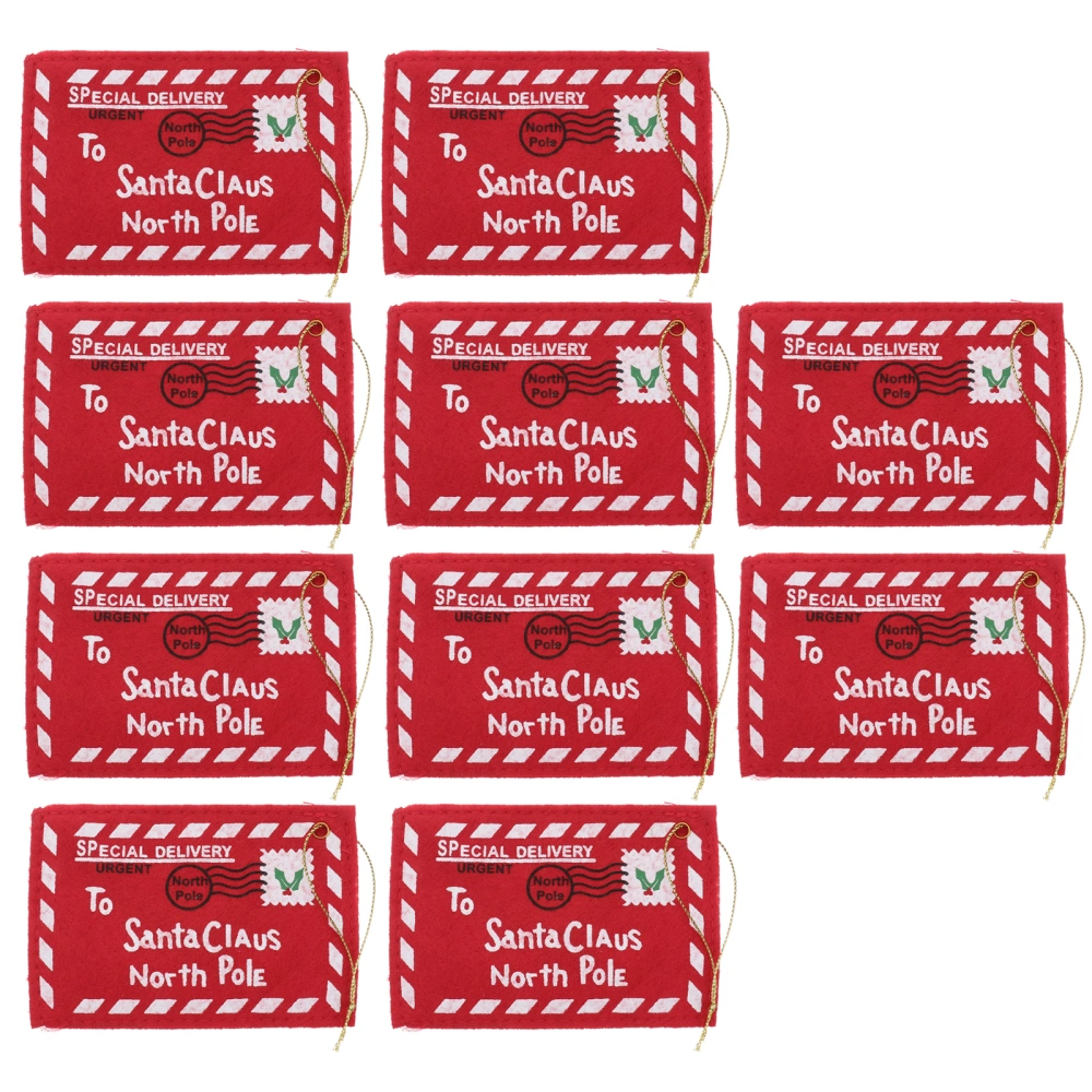 10pcs Letter to Santa Claus Felt Envelope Embroidery Christmas Ornament (Red)