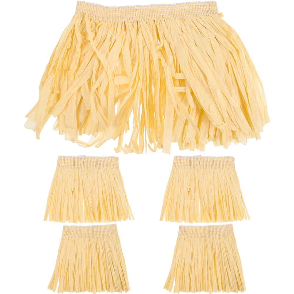 5Pcs Hawaii Hula Dress Rafi Paper Performance Costume Tassel Hula Skirt (Yellow)