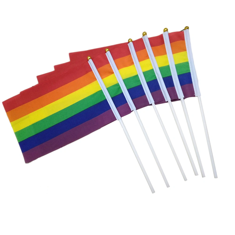 100pcs Small Rainbow Pride Gay Stick Flag HandHeld Mini Flag Party Decorations Supplies For Parades Rainbow Festival (14 x 21cm)