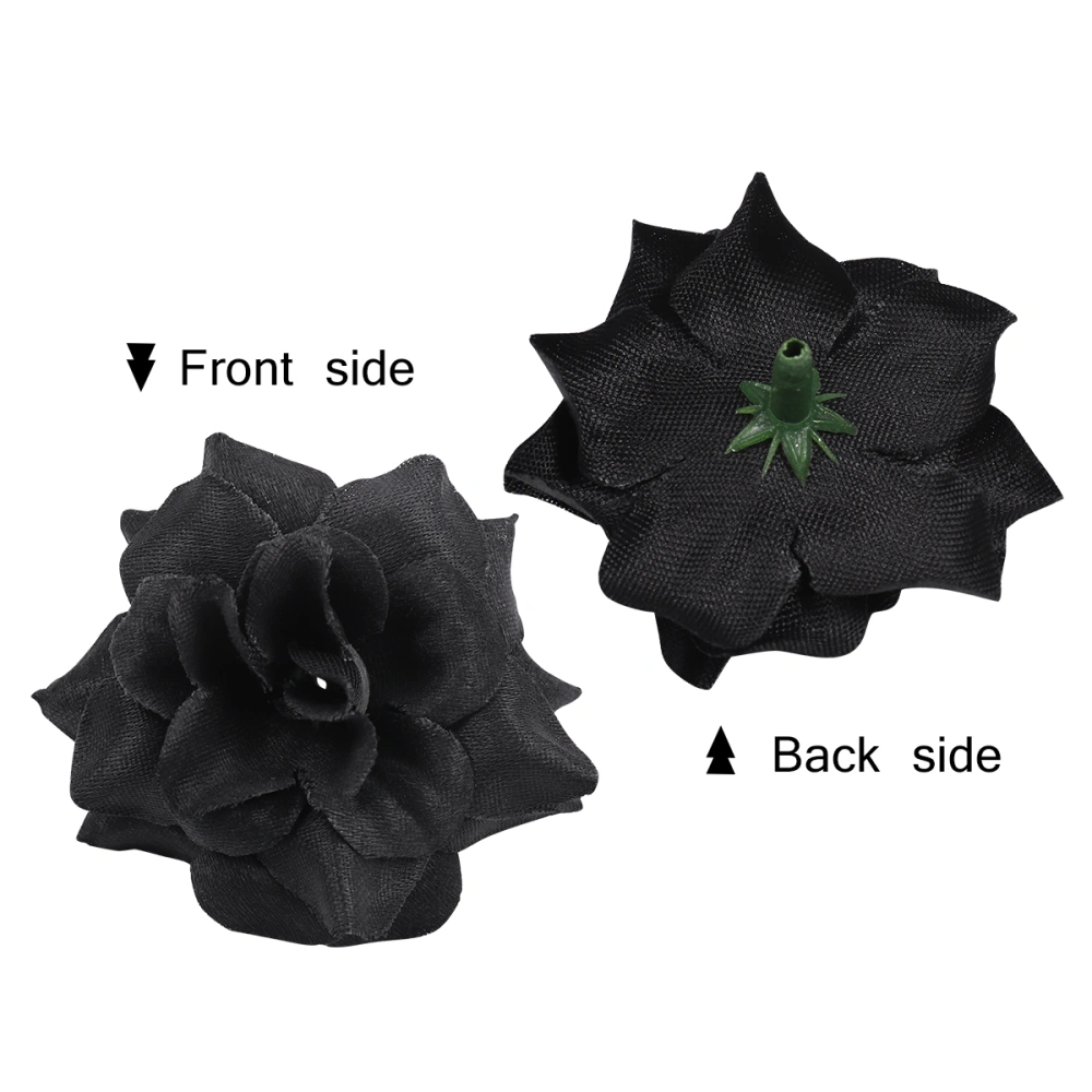 LUOEM 50pcs Simulation Silk Rose Flower Heads for Hat Clothes Album Embellishment (Black)