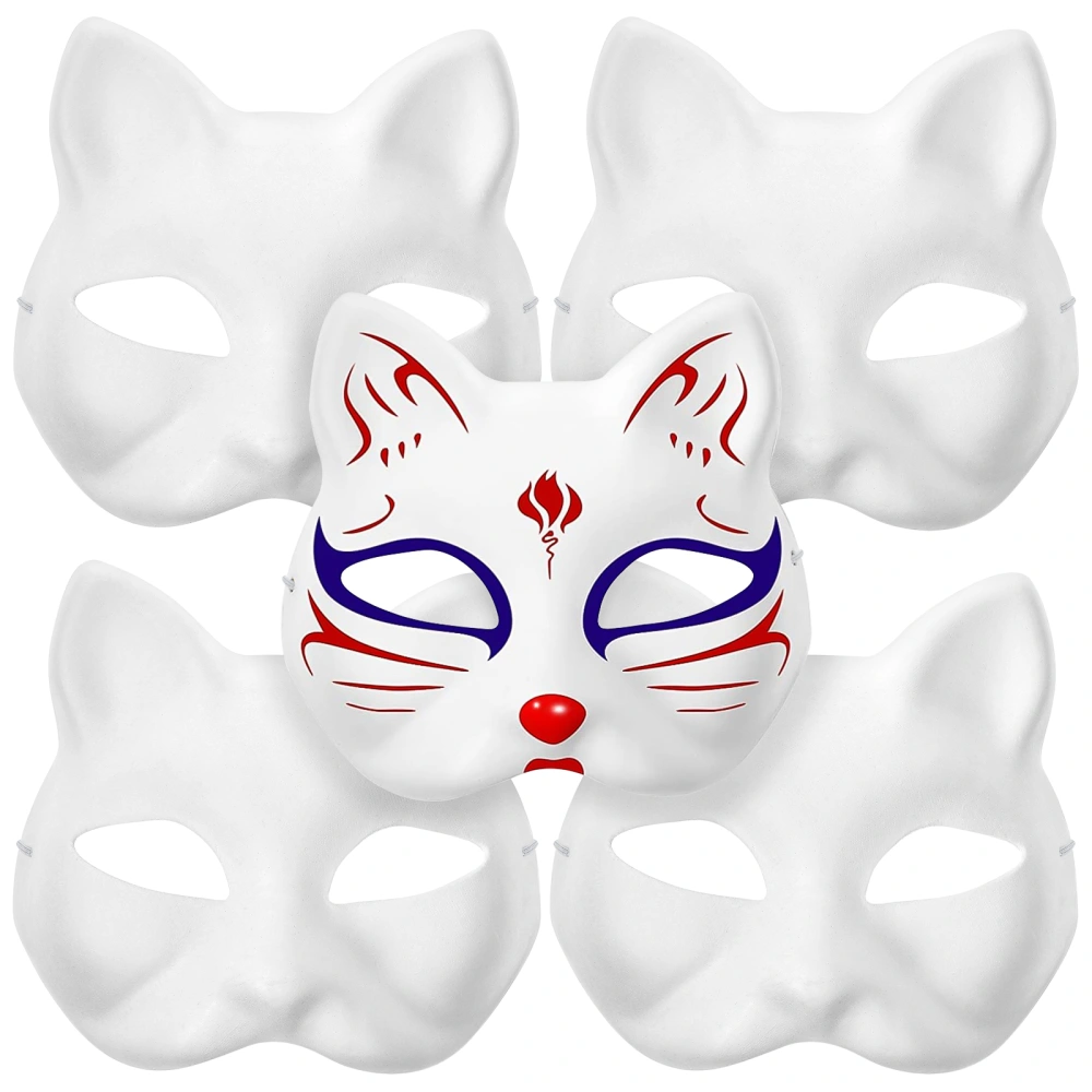 5 Pcs Cat Face Mask DIY Paintable Blank Mask Eco-friendly Pulp Party Mask Halloween Masquerade Costume Cosplay Accessory White