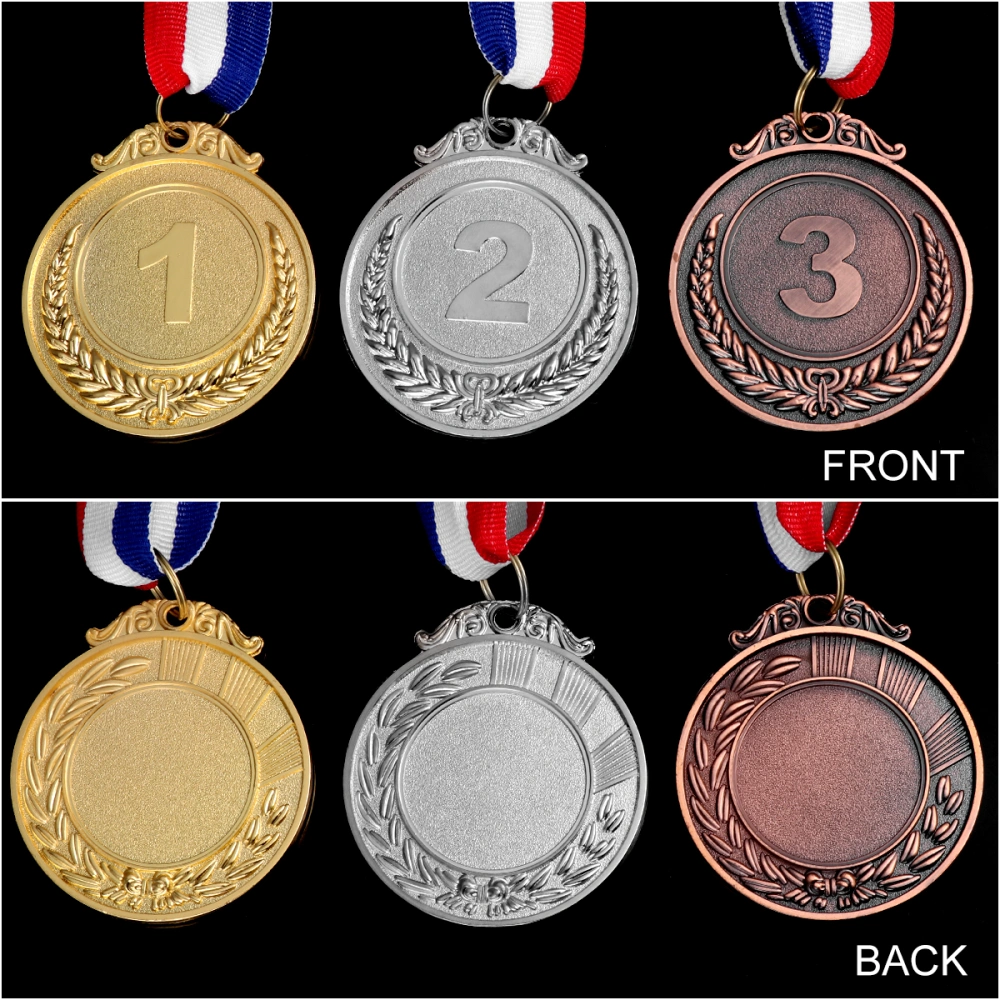 TOYANDONA 3PCS Metal Award Medals with Neck Ribbon Gold Silver Bronze  Style for Sports Academics or Any Competition Diameter 5.1CM Small Wheat Pattern 123