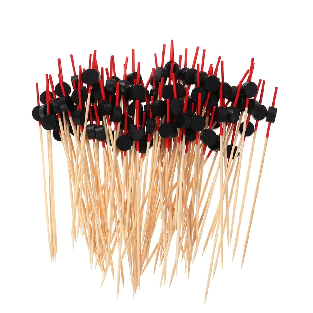 Food Picks Cocktail Fruit Appetizer Drink Picks Sticks Disposable Wood Toothpicks Party Supplies (About 100pcs, Black Flat Beads)