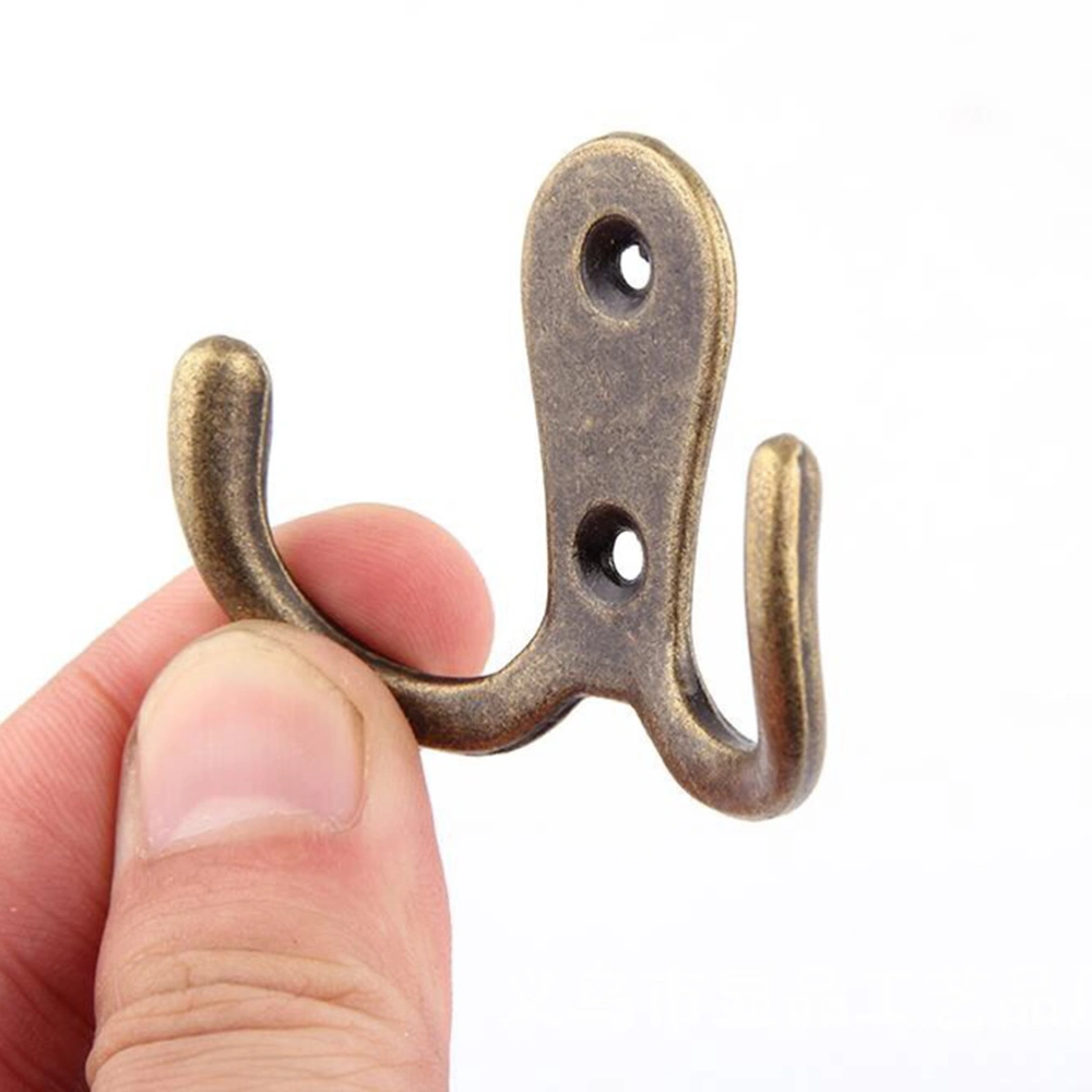 10pcs 2-Pronged Coat Hooks Wall-mounted 2 Hole Towel Hanger for Coats Hats Clothing(Bronze)