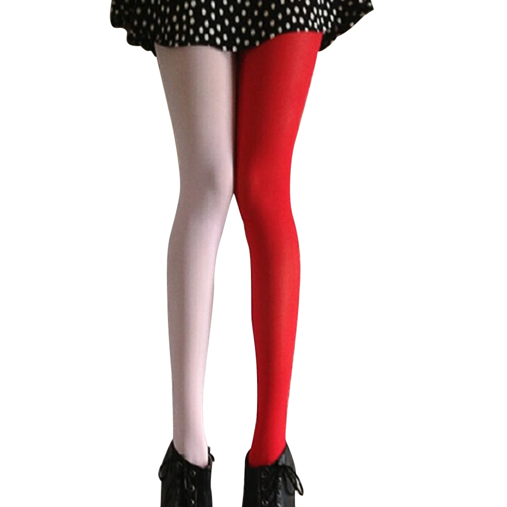 Fashion Double Color AB Splice Left Right Stockings - Free Size (Pink and Red)